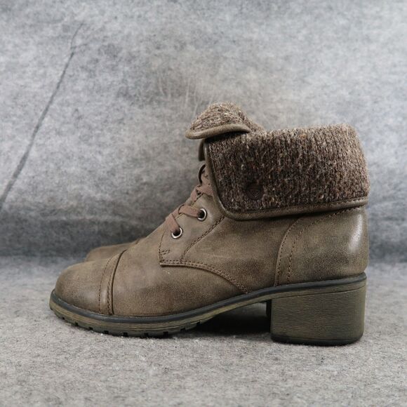 Roxy Shoes Womens 9.5 Bootie Lace Up Block Heel Fold Over Cap Toe Casual Taupe - Picture 4 of 16